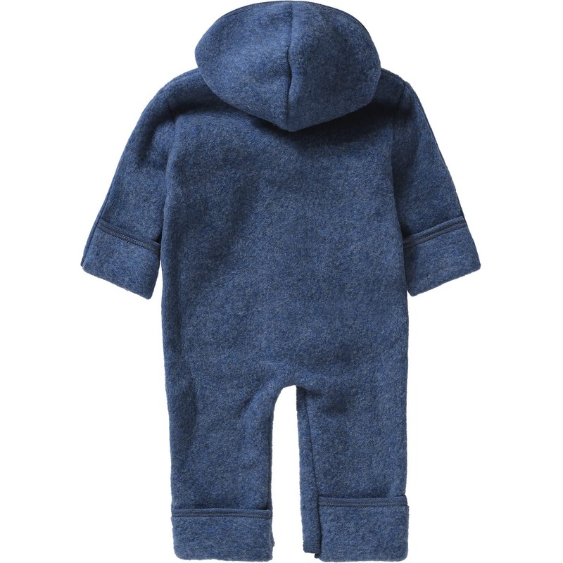 Engel Baby Jumpsuit with Hood, Wool Fleece - Blue blend,