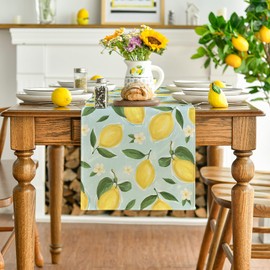 Artoid Mode Blue Lemon Flower Floral Summer Table Runner,Spring Kitchen Dining Table Decoration for Home Party Decor 13x108 Inch