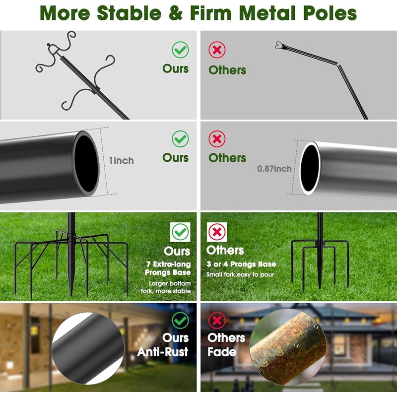 Arrinew String Light Poles 9 FT Metal Poles with Hook