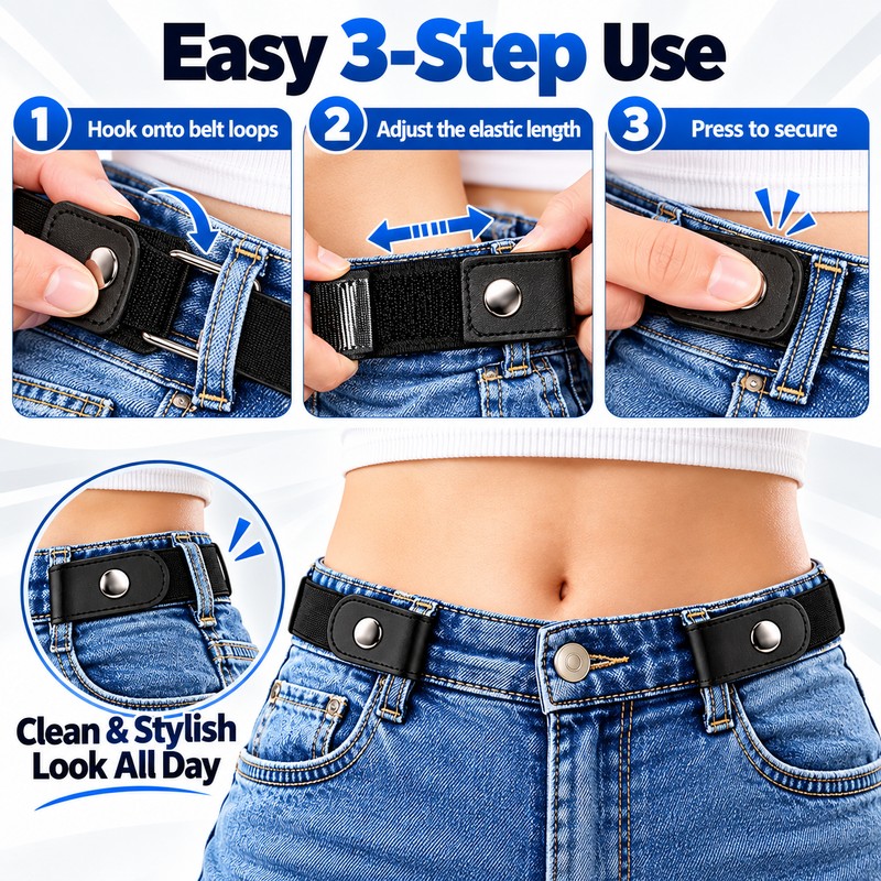 Unisex 3cm Elastic Fabric Belt for Jeans and Pants, Invisible-Style