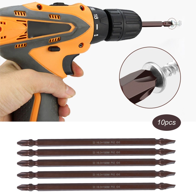 10Pcs Double End Screwdriver Bits H6.3 Magnetic CrossShaped Bit Long