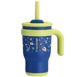 KXIAOCHEN 14 oz Kids Tumbler with Handle for spill proof Insulated Stainless Steel Reusable Tumbler for Toddlers, Keeps Drinks Cold up to 24 Hrs，Navy Blue Spaceman