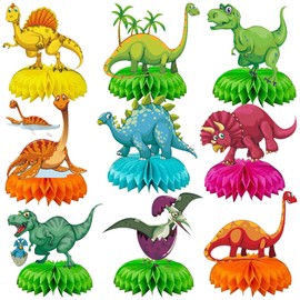 Oiuyamn 9Pcs Dinosaur Honeycomb Centerpieces, Dinosaurs Party Table Decorations, Tyrannosaurus Rex Birthday Partys Supplies Center Piece, Dino Theme Decor for Kids Boys