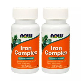 2 x NOW Iron Complex Non Constipating Essential Mineral 100 Tablets