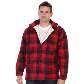 Gioberti Mens Sherpa Lined Flannel Jacket with Removable Hood, Red/Black, M