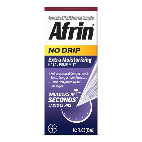 Afrin No Drip Extra Moisturizing Hour Nasal Congestion Relief Pump