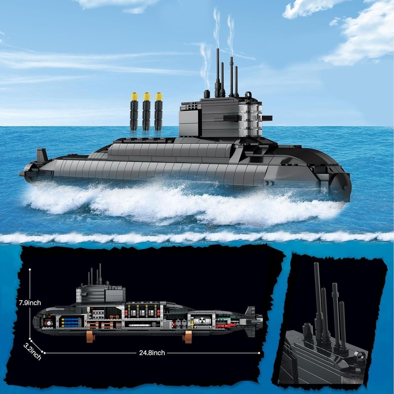 Amoyasite Nuclear Submarine Building Set, 1498 Pcs WWII Military Military
