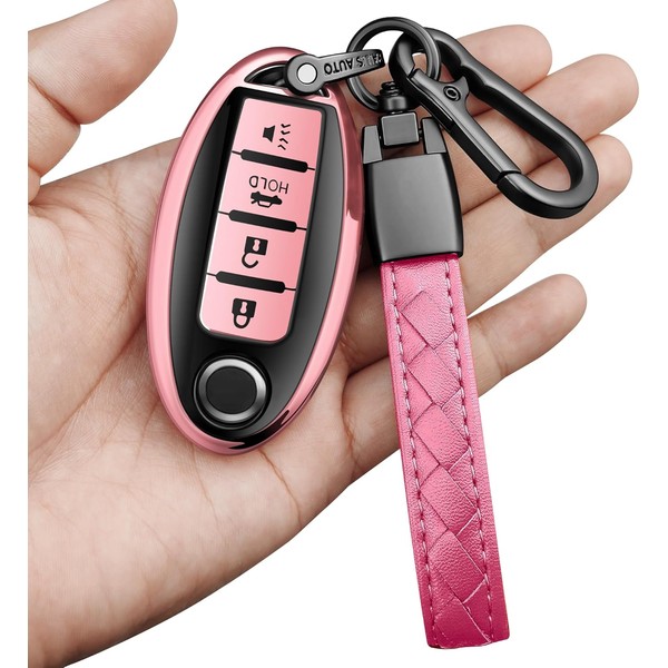 Sindeda Compatible with Nissan Key Fob Cover with Leather Keychain,Soft