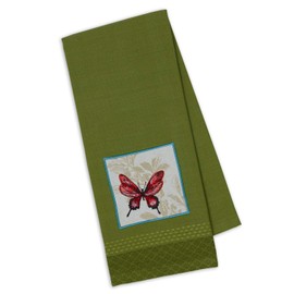 Design Imports DII Botanical Embellished Cotton Dish Towels - Set of 3 - Butterfly Hummingbird Dragonfly