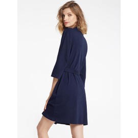 SIORO Plus Size Women Kimono Robe Cotton Lightweight Robes Soft Knit Bathrobe Knee Length Loungewear Home Night Gown V-Neck Nightwear Dress, Navy, X-Large