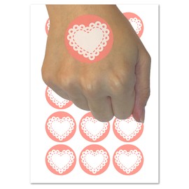 Fancy Heart Doily Love Valentine's Day Temporary Tattoo Water Resistant Fake Body Art Set Collection - 54 1" Tattoos (1 Sheet)