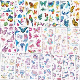 ACWOO Glitter Tattoo Set for Children, 250+ Unicorn Butterfly Tattoos, Kids, Girls, Waterproof Temporary Tattoos Stickers, Girls, Glitter Tattoos, Children's Set, Girls Party Bags, Children's Birthday