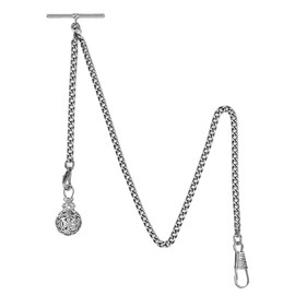 BOSHIYA One Albert Silvery Bracelet with Flower Ball Pendant,Pocket Chain for Men，Pocket Watch Chain ，Adjustable Length