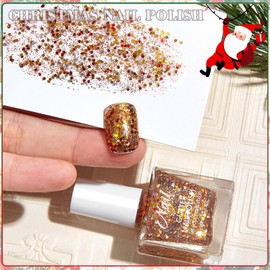 Chunky Glitter Christmas Nail Polish Gold , Air Dry Gold Glitter Nail Polish Christmas Colors, Confetti Nail Polish, Long Lasting Holiday Nail Polish, Rainbow Glitter Nail Polish for Women Girls