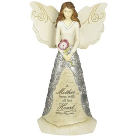 Elements Mother Angel Figurine by Pavilion, 8-Inch, Reads a Mother Loves with All Her Heart
