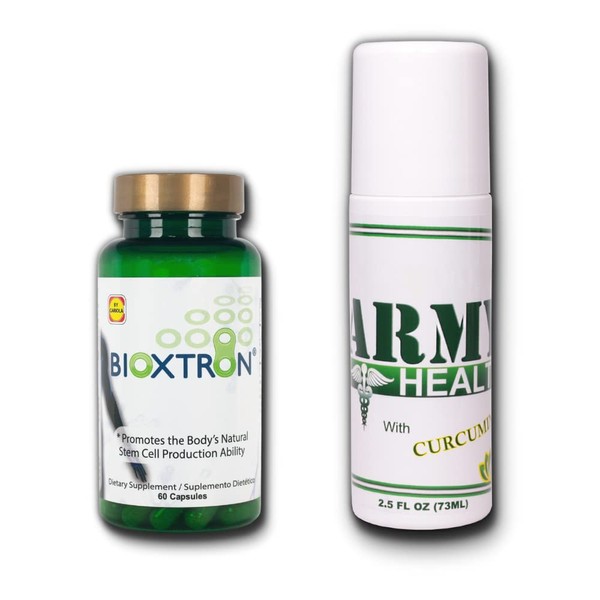 Bioxtron Natural AFA Stem Cell Supplement-60 Capsules + 1 Army Health Roll On 100% Natural Curcumin - Regenerate Tissue and Cells - Fight Pain, Joint Pain, Muscle Pain, Fatigue - Migraine