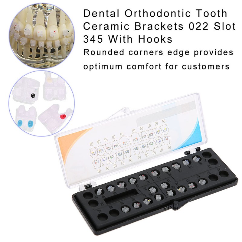 Dental Orthodontic Tooth Ceramic Brackets 022 Slot 345 With Hooks