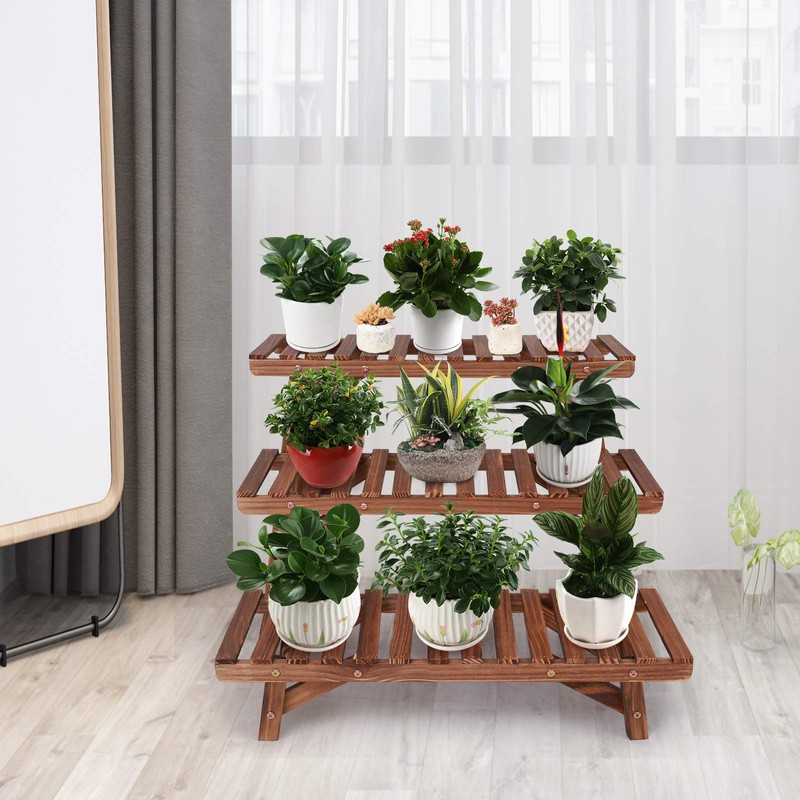 Ufine Freestanding 3 Tier Ladder Shelf Wood Plant Stand Indoor