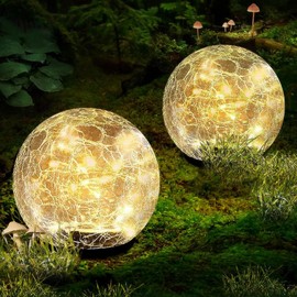 Coroor Garden Solar Ball Lights Outdoor Waterproof, 80 LED Cracked Glass Globe Solar Power Ground Lights for Path Yard Patio Lawn, Christmas Decoration Landscape Warm White(2 Pack 5.9')