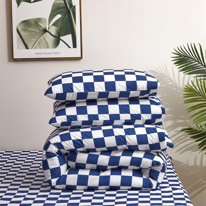 Houseri Royal Blue & White Buffalo Plaid Bedding Set -