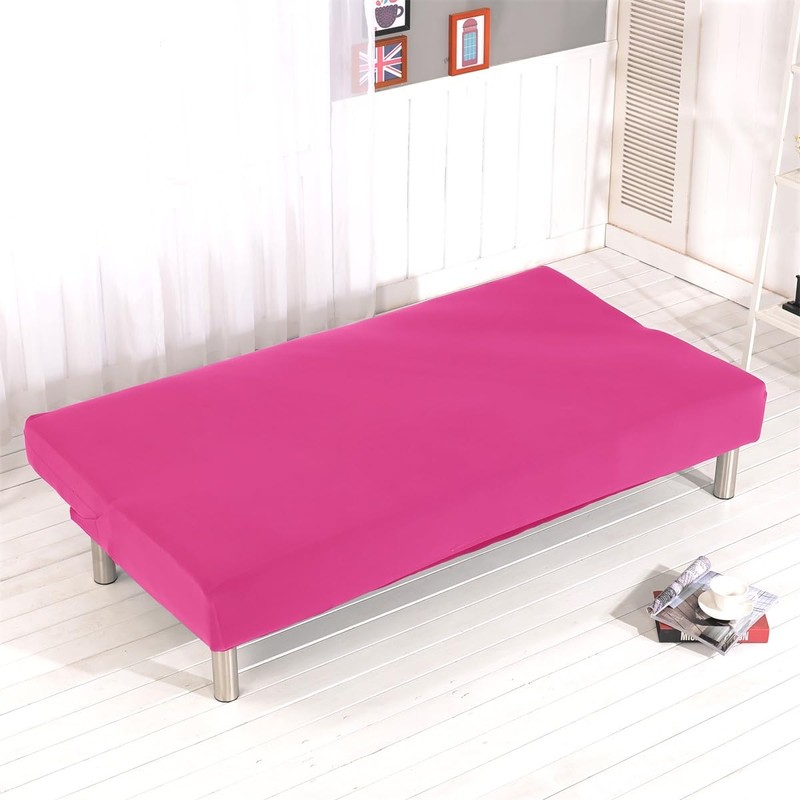Solid Colour Armless Sofa Bed Cover Polyester Spandex Stretch Futon