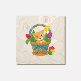 Unbranded Cat In Basket Animal 4'' X 4'' Square Wooden Coaster