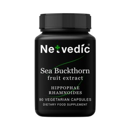 Netvedic Sea Buckthorn Fruit Extract Capsules | 90 Veg Caps 400mg | Omega-7 | Natural Adrenal Immune Support | Hair, Nails, Skin Dryness | Non-GMO & Gluten Free | Ayurvedic Supplement | 45 Days Supply