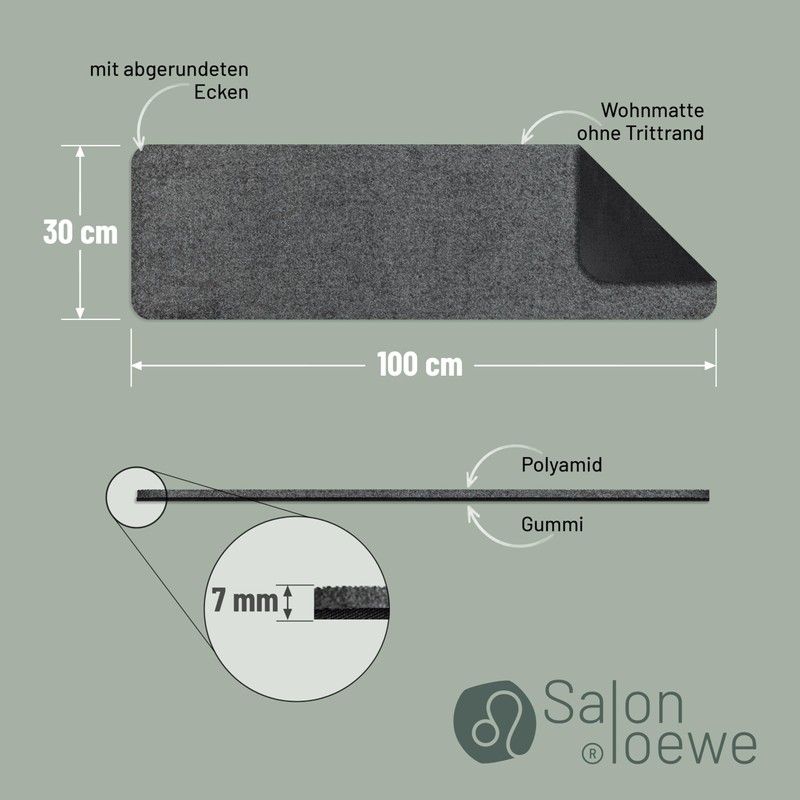 Salonloewe Efia Floor Mat Mini Mat Washable, Plain, grey, 30