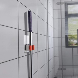 Broom Mop Holder Wall Mounted, Stainless Steel Adhesive Single Broom Hanger Hook for Bathroom Kitchen Garage Closet RV Organizer, Rectangle Orange, 2 Pack