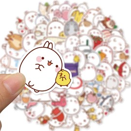 Cute Chubby Rabbit Sticker for Laptop (50 Pieces), Gift for Children, Teens, Adults, Boys, Cartoon Molang Waterproof Stickers for Water Bottles, Vinyl Stickers for Scrapbooking, Skateboard, Car
