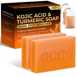 Turmeric Kojic Acid Soap for Dark Spots Brightening – Facial Cleansing Bar with Vitamin C, Retinol, Collagen, Vitamin E, Glycerin, Shea Butter & Castile Olive Oil – Soap for Women & Men (120g x 2)