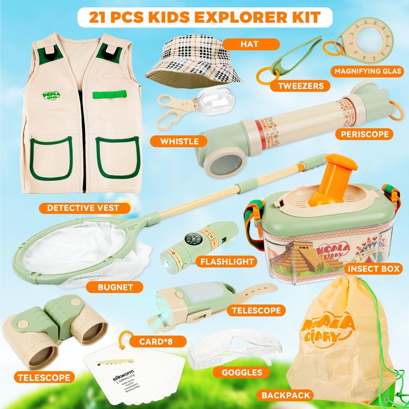 SMILESSKIDDO Kids Explorer Kit, 27 Pcs Outdoor Explorer Kit &