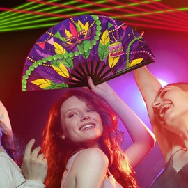 THE FLAG JOINT Mardi Gras (Party) X-Large Hand Fan For Outdoor/Indoor Use - Rave Fan, Parties, Events - Large Clacking Hand Fan