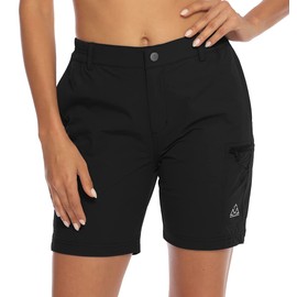 YSENTO Womens Walking Hiking Quick Dry Lightweight Stretch Golf Cargo Shorts Outdoor Shorts with Multi Zip Pockets(Black,S)