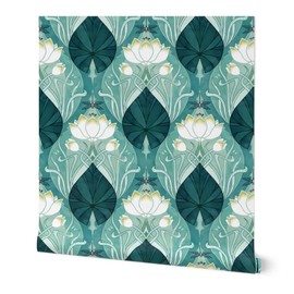 Peel & Stick Wallpaper 3ft x 2ft - Nouveau Art Dragonfly Watercolour Deco Teal Aqua Romantic Floral Vintage Inspired Watercolor Custom Removable Wallpaper by Spoonflower
