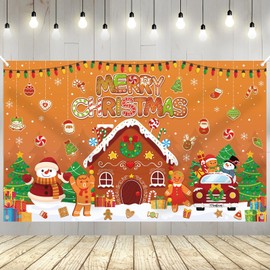 YQUQWN Christmas Gingerbread Backdrop 72×44 Inch Christmas Backdrop Candy Decorations, Gingerbread Christmas Decorations Party Decor Banner, Christmas Wall Cover for Photography Photo Booth Props
