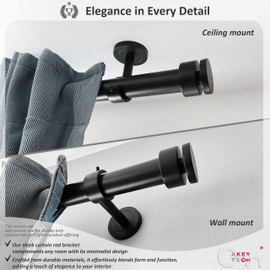 Ceiling Curtain Rod Brackets, 2 pcs heavy duty curtain rod holders for up to 1 inch rods, with ceiling mount and wall installation accessories included, Set of 2, Black
