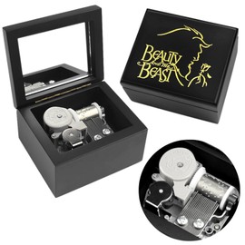 Sinzyo Music Box Carved Wood Wind Up Musical Box Gift for Christmas,Birthday,Valentine's Day(Black Box, Tune : Beauty and The Beast)