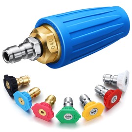 MorningRo 4000 PSI Pressure Washer Rotating Turbo Nozzle 4.0 GPM Quick Connector Turbo Nozzle with 7 Pieces Spray Nozzle Tips Kit Multiple Degrees (0, 15, 25, 40, 65 Degrees, Rinse1, Soap2), Blue