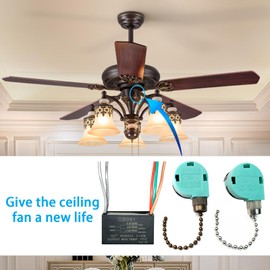 YukiHalu Ceiling Fan Pull Chain Switch 3 Speed 4 Wire, Ceiling Fan Capacitor CBB61 4uf + 4uf + 2.5uf 5 Wires 250V, Light Switch for Fan and Light (ZE-268S6 Antique, 4+4+2.5uF)