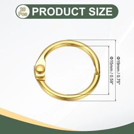 PATIKIL 20Pcs Loose Leaf Binder Rings, 0.7 Inch Metal Open Card Rings Heavy Duty Book Rings for Key Index Card Rings Paper Rings Office, Gold Tone