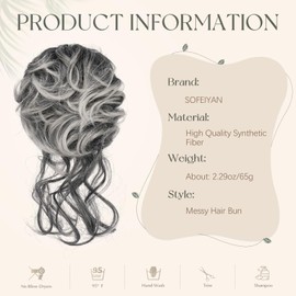 SOFEIYAN Claw Clip Messy Bun Hair Piece Curly Wavy Hair Bun Clip in Claw Chignon Ponytail Extensions Synthetic Tousled Updo with Tendrils Hairpieces Accessories Scrunchies for Women, Gray with White