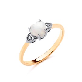 Old English Jewellers 9ct Yellow Gold on Silver Natural Opal & Diamond Heart Trilogy Ring sizes J - V (O)