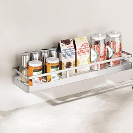 kaileyouxiangongsi 19.69Inch Spice Rack Organizer, SUS304 Stainless Steel Wall Mount Spice Rack Storage Basket, Kitchen Spice Rack, Nail-Free Installation