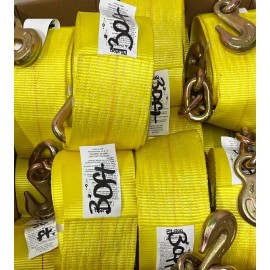 AMC PILOT CAR SUPPLY Load Winch Straps with Chain Color Coded Sizes EZ Find 30 ft- 60 ft - Blue 40 Foot