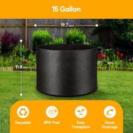 Simple Deluxe Grow Bags 15 Gallon 12 Pack Planter Pots with Handles, Thickened Nonwoven Fabric Aeration Cloth Bag, Heavy Duty Gardening for Tomoato, Potato, Vegetable and Flowers, Black with 12 labels