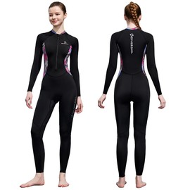 Skyone Full Body Rash Guard Swimsuit Dive Skins for Women Men, Thin Wet Suit Diving Suit UV Protection Long Sleeve Scuba Skin (Black Pink, S)