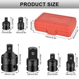 Impact Wrench Bit Adapter Impact Adapter Reducer Set 1/4 Inch to 3/8 Inch 3/8 Inch to 1/4 Inch 3/8 Inch to 1/2 Inch 1/2 Inch to 3/8 Inch 1/2 Inch to 3/4 Inch 3/4 Inch to 1/2 Inch Impact Socket Adapter