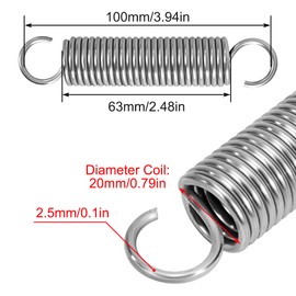 GUNGY Tension Springs with Hooks Stainless Steel Tension Spring 100 mm Outer Diameter 20 mm Wire Diameter 2.5 mm Maximum Tensile Force 12 kg 2.5 x 20 x 100 mm Pack of 2
