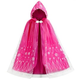 Hulaha Girls Elsa Cape Kids Play Cloak Costume Girls Snow Princess Cape Hot Pink 5-7Years